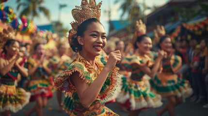 Kadayawan Festival, traditional dancers perform cultural dances in beautiful costumes, Ai generated Images