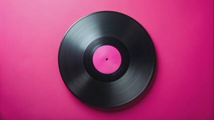 Black Vinyl Record Pink Background