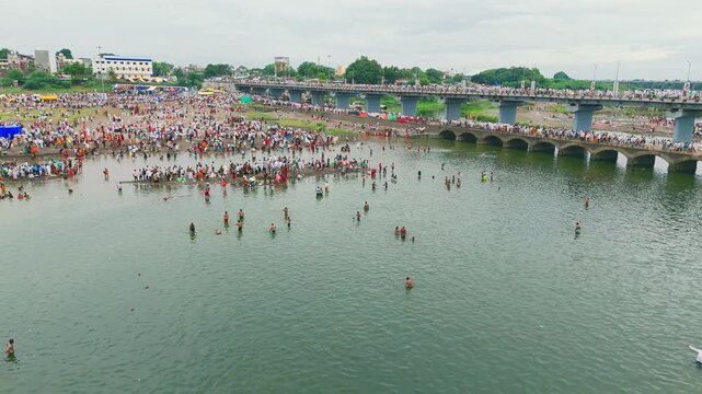 Aerial view of the Pandharpur city, Maharashtra, India