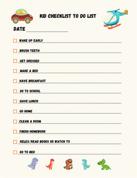 Checklist To Do List For Kid and Time Table , Back to School, Parient Activity Kid, Daily routine