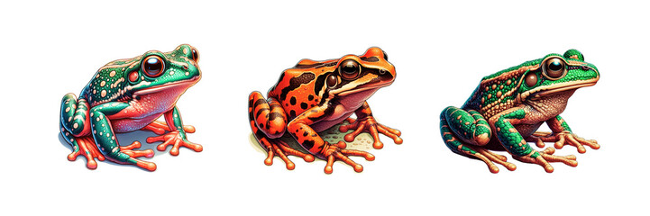 Frog Watercolor Illustration, set of against Transparent background