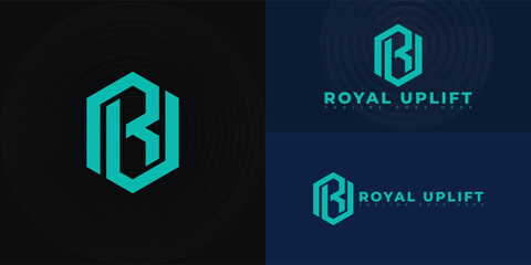 Abstract hexagon initial letter RU or UR in green color isolated on multiple background colors. The logo is suitable for accounting and financial company logo design inspiration templates. © Miftakhul