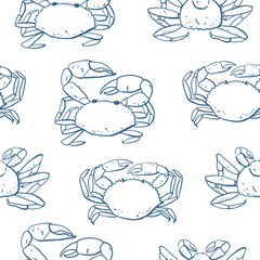 Seamless pattern with crabs in sketch style