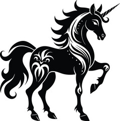 Obraz premium Unicorn silhouette vector art illustration White Background Free Download