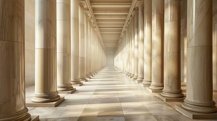 Fototapeta premium A long hallway with columns and a white floor