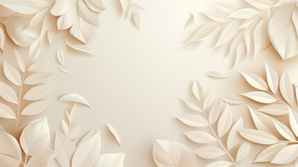 Abstract beige background with paper cutout leaves and space for text. Elegant decoration design vector illustration in the style of white and beige colors