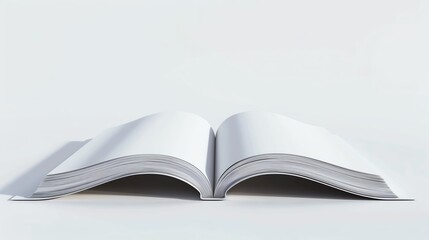 Fototapeta premium Highly detailed 3D illustration of an open book with blank pages, standing upright against a white background