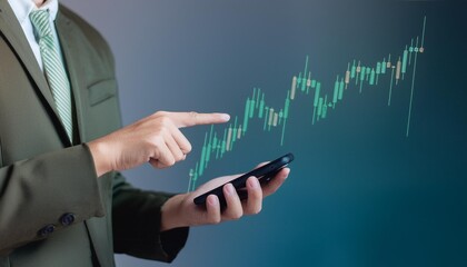 Finger pointing to smartphone for stock trading