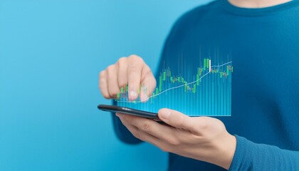 Finger pointing to smartphone for stock trading