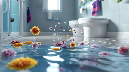 Bacteria spreading on wet bathroom floor Bacteria, Bathroom Focusing on standing water hazard