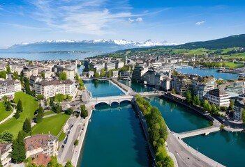 Fototapeta na wymiar A view of Lake Geneva in Switzerland