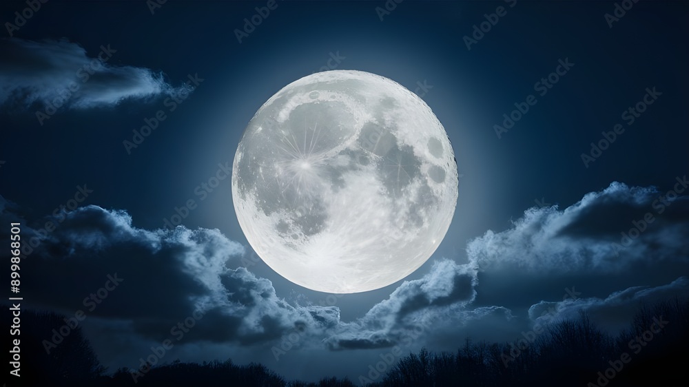 Wall mural a full moon illuminating a serene night sky. the moon appears to be just above the horizon,casting a