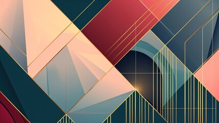 Fototapeta premium Luxury geometric gold line art and art deco background vector. Abstract geometric frame and elegant art nouveau with delicate. Illustration design for invitation, banner, vip, interior, decoration.