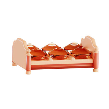 3D render of a traditional Indonesian bonang instrument with frosted glass effect