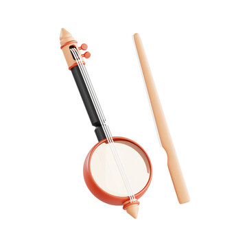 3D render of a traditional rebab musical instrument with frosted glass effect