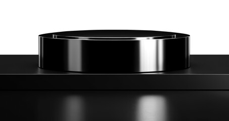 Chrome black glossy metallic product podium stage in modern style for product display. Background for product presentation and branding. Transparent background, PNG, cutout.

