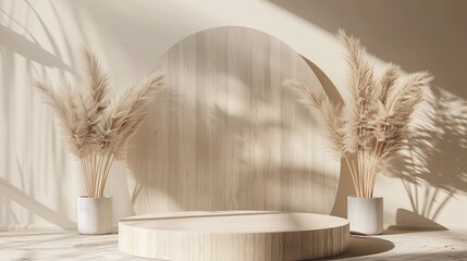 Elegant Product Staging: Beautiful Wooden Podium with Plant Decor for Professional Advertising