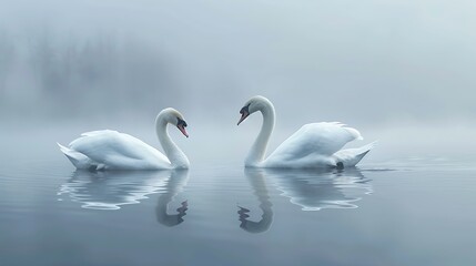 Graceful swans swimming in a serene lake 