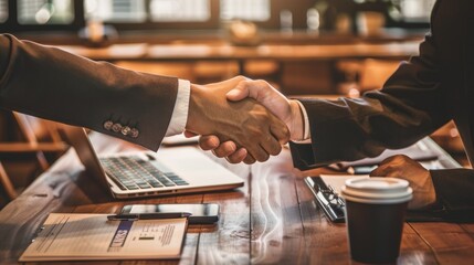 Business partners shaking hands after signing a contract AI generated