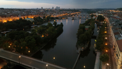 Photo of Prague old city. Bridges over the river. Prague at sunrise.  Prague cityscape. Prague view.