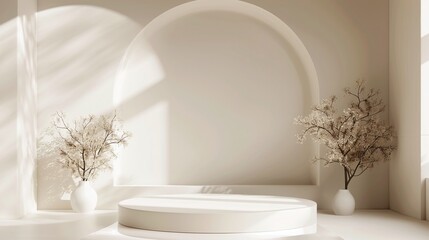 Elegant Product Staging: Beautiful Wooden Podium with Plant Decor for Professional Advertising