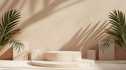 Elegant Product Staging: Beautiful Wooden Podium with Plant Decor for Professional Advertising