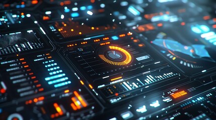 Obraz premium High-tech interface with dynamic graphs and charts 