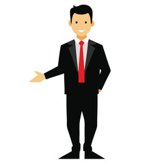 Fototapeta premium business man, illustration of man wearing black suit with red necktie, vector illustration, isolated white background 