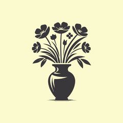flower vase, black and white silhouette illustration