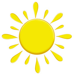 Cartoon funny sun character. Isolated  of adorable solar. Bright summer and weather personages with kawaii faces, big eyes and smiles, and fun