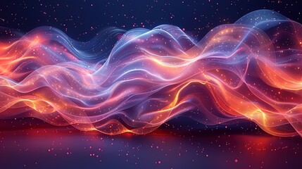 Fototapeta premium Abstract colorful wave of particles flowing on dark background