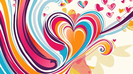 Groovy heart romantic background vector AI generated