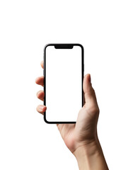 Hand holding smartphone mockup PNG