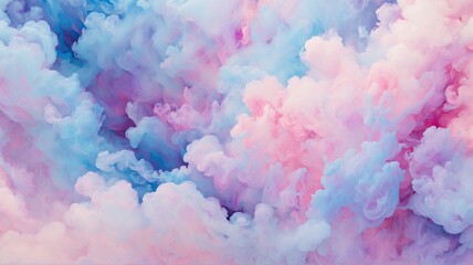 A vibrant abstract artwork featuring soft swirls of pink, blue, and purple hues reminiscent of dreamy cloudscapes. This ethereal piece evokes tranquility and wonder with its fluid motion and pastel.