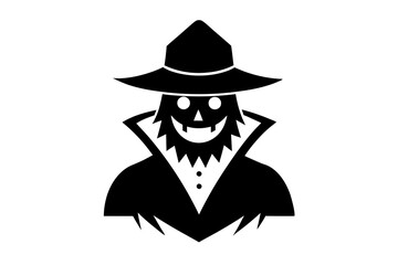 Halloween Black Creepy Icon with Hat - Vector Design on White Background