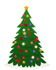 Christmas tree with Xmas decorations.Merry Christmas and happy new year. Vector illustration