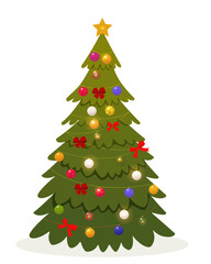 Colorfull decorated Christmas and new year tree. Vector illustration