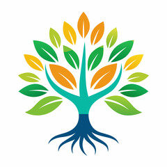 Abstract vibrant tree logo design, root vector - Tree of life logo design inspiration