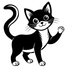 cute cat pet animal playing pose style vector silhouette 
