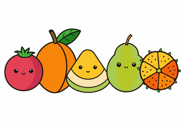 easy line art of different fruits Orange, mango, jackfruit, and others vector illustration 