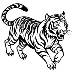 Tiger Full Body And Running Attack Vector Silhouette 