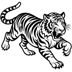 Tiger Full Body And Running Attack Vector Silhouette 