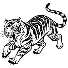 Tiger Full Body And Running Attack Vector Silhouette 