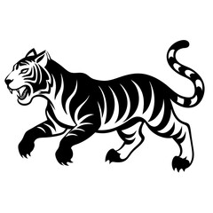 Obraz premium Tiger Full Body And Running Attack Vector Silhouette 