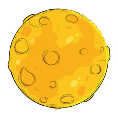 Moon in flat design style. Space astronomy and nature moon icon. Cartoon hand drawn yellow moon icon isolated on white background.