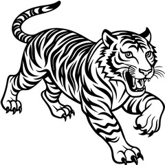 Tiger Full Body And Running Attack Vector Silhouette 