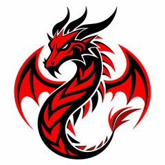 Design a red line dragon tattoo with shadowed horns, white background
