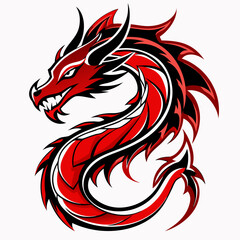 Design a red line dragon tattoo with shadowed horns, white background