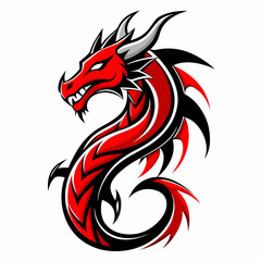 Obraz premium Design a red line dragon tattoo with shadowed horns, white background
