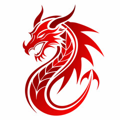 Design a red line dragon tattoo with shadowed horns, white background